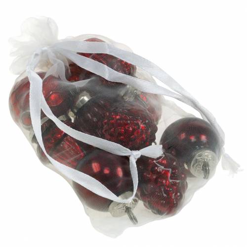 Floristik21 Mini-Baumschmuck Mix Herbstfrüchte und Kugeln Rot, Silbern Echtglas 3,4–4,4cm 10St