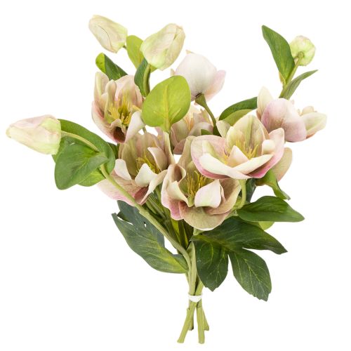Christrose künstliche Blumen aus Seidenstoff, 30 cm, 4 Stiele, rosa und grün