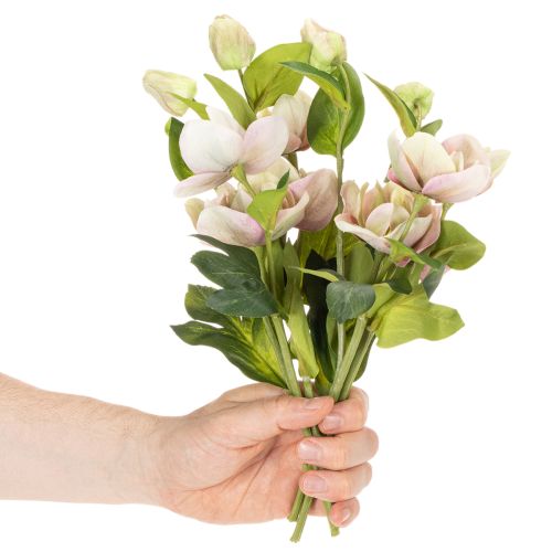 Christrose künstliche Blumen aus Seidenstoff, 30 cm, 4 Stiele, rosa und grün | Floristik21.de