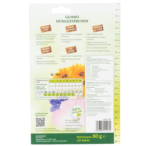 Artikel Guano-Stäbchen Langzeitdünger Zimmer- und Balkonpflanzen 20 Stück