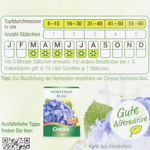 Artikel Mineralische Düngestäbchen Chrysal für Hortensien 20 Stück, Sofort- und Langzeitwirkung