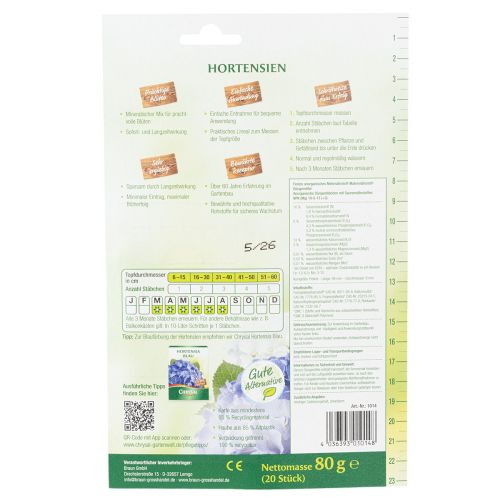 Artikel Mineralische Düngestäbchen Chrysal für Hortensien 20 Stück, Sofort- und Langzeitwirkung