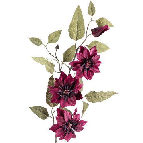 Clematis künstlich 3 Blüten Kunstblumen Bordeaux 81cm Dekor Highlight
