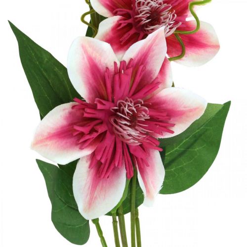 Clematiszweig mit 5 Blüten, Kunstblume, Deko-Zweig Pink, Weiß L84cm