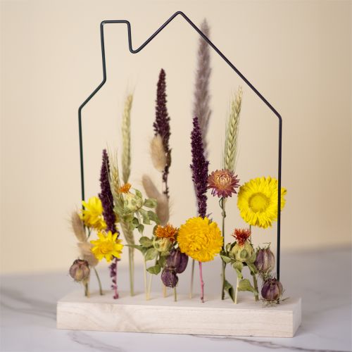Floristik21 DIY Box Blumenleiste mit Trockenblumen Haus 34,5×24,5cm