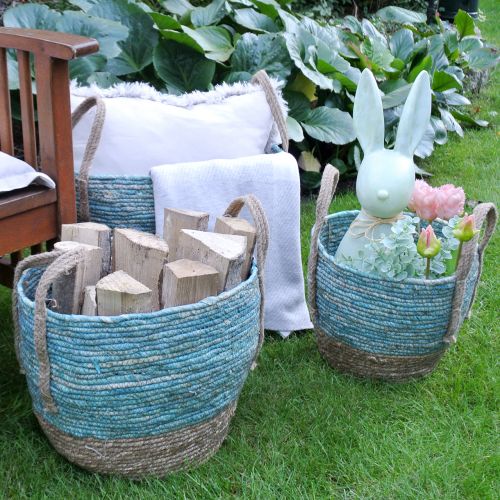 Rattankorb Natur/Blau Ø40/32/26cm 3St