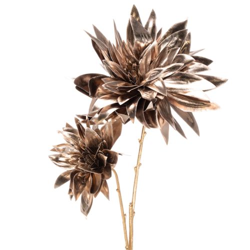 Kunstblume Dahlie 75cm langstielig mit zwei Blüten Metallic Champagner Kunststoff