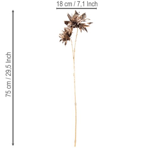 Kunstblume Dahlie 75cm langstielig mit zwei Blüten Metallic Champagner Kunststoff | Floristik21.de