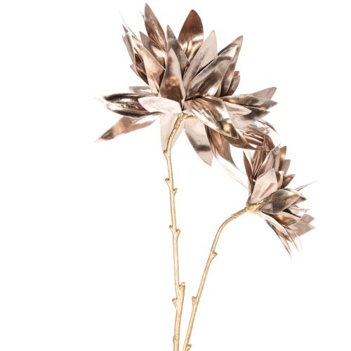 Kunstblume Dahlie 75cm langstielig mit zwei Blüten Metallic Champagner Kunststoff | Floristik21.de