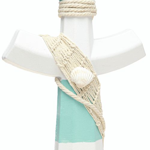 Artikel Deko Anker Weiß Blau – Maritime Wanddekoration mit Muschel, Hängedeko 58,5cm