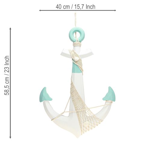 Artikel Deko Anker Weiß Blau – Maritime Wanddekoration mit Muschel, Hängedeko 58,5cm