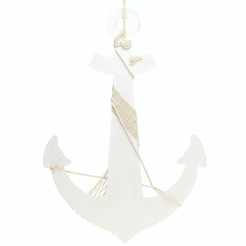 Artikel Deko Anker Weiß Blau – Maritime Wanddekoration mit Muschel, Hängedeko 58,5cm