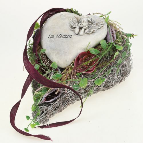 Herz mit Rose Grau 16,5cm x 10cm 2St