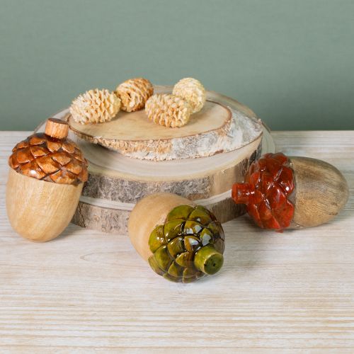 Artikel Deko Eicheln aus Holz in Grün, Orange und Rot – Herbstliche Tischdeko für eine gemütliche Atmosphäre