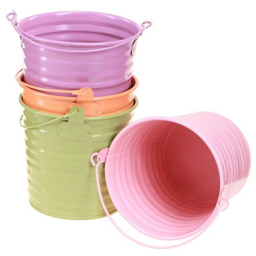 Floristik21 Deko Eimer Metall Pflanztopf Henkel Ø11cm 8er Set Frühlingfarben