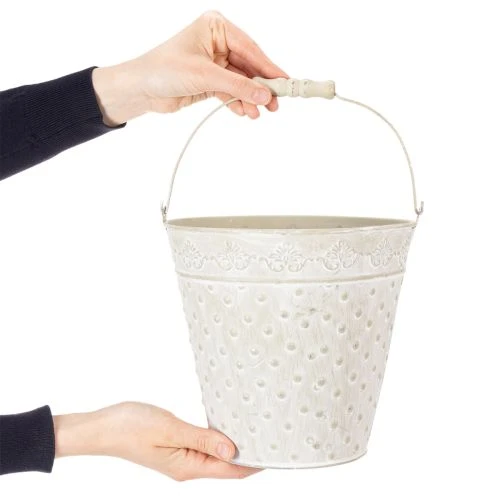 Deko-Eimer Weiß gewaschen mit Henkel Ø20,5cm Pflanzkübel Metalldeko | Floristik21.de