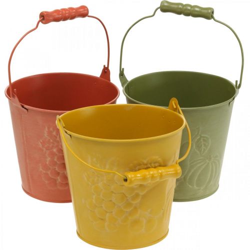 Floristik21 Deko-Eimer Früchte Gelb, Orange, Grün gewaschen Ø15cm H14cm 3er-Set