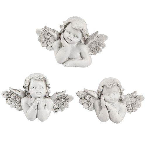 Floristik21 Zarte Deko-Engel in Grau, Grabschmuck Polyresin, 7,5×5cm, 6er-Set für Trauerfloristik und Gedenkstätten