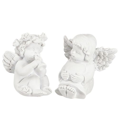 Artikel Deko Engel mit Herz Grabschmuck Weiß Polyresin 5cm 6er-Set