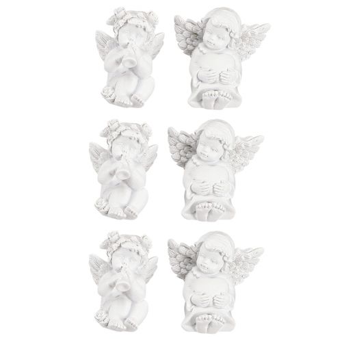 Artikel Deko Engel mit Herz Grabschmuck Weiß Polyresin 5cm 6er-Set
