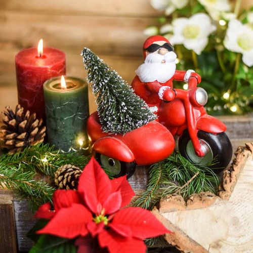 Floristik21 Deko-Figur Weihnachtsmann auf Motorrad mit Tanne 19,5×13×16cm