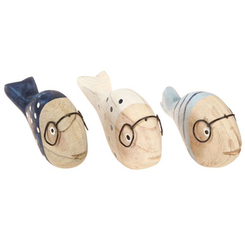 Floristik21 Deko Fisch mit Brille Holz Maritim Weiß Blau 11–13cm 4 Stk