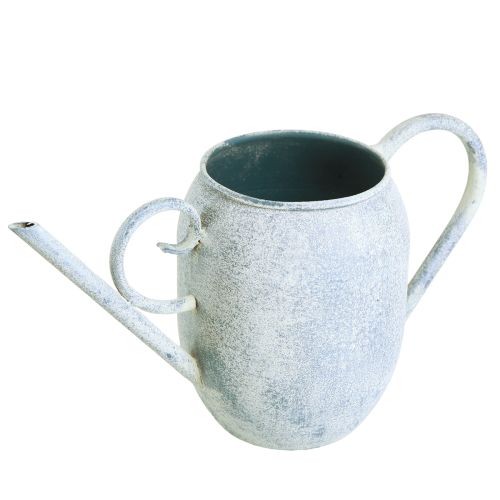 Floristik21 Deko Gießkanne Metall Weiß Blau Vintage Charme Pflanzgefäß 32x11x18cm