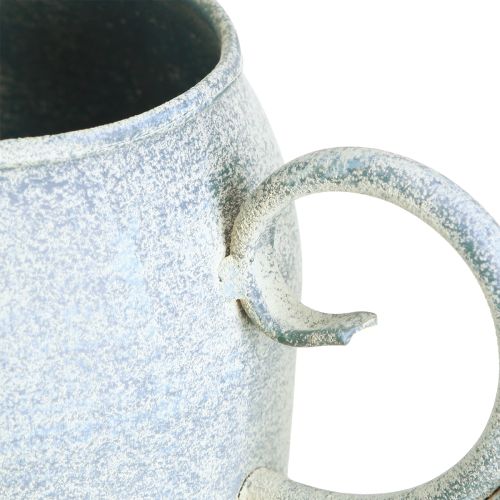 Artikel Deko Gießkanne Metall Weiß Blau Vintage Charme Pflanzgefäß 32x11x18cm