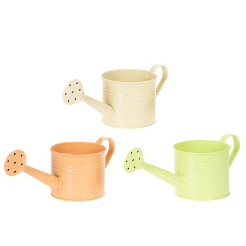 Deko Gießkanne Set in Pastell Lachs, Grün, Gelbgrün - Metall Übertopf Ø11cm H10cm 8 Stück einkaufen | Floristik21.de