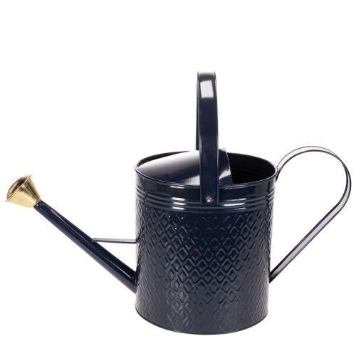 Deko Gießkanne Vintage Blau Gold Karo Metall Retro-Design für Innenraum Gartenbalkon 65cm | Floristik21.de