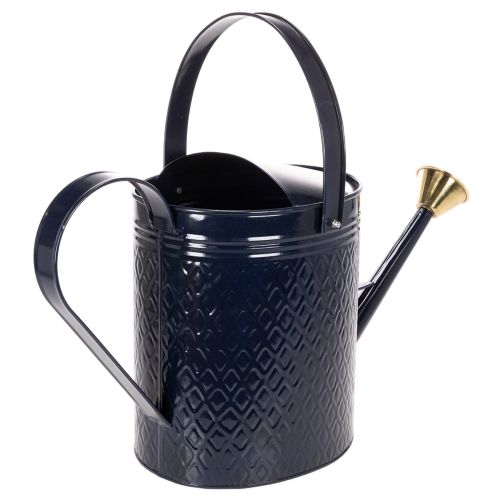 Deko Gießkanne Vintage Blau Gold Karo Metall Retro-Design für Innenraum Gartenbalkon 65cm | Floristik21.de