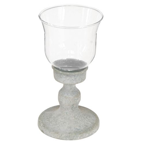Floristik21 Deko Glas Pokal Vintage Optik aus Metall, grau, 8x15,5cm für Floristik & Dekoration