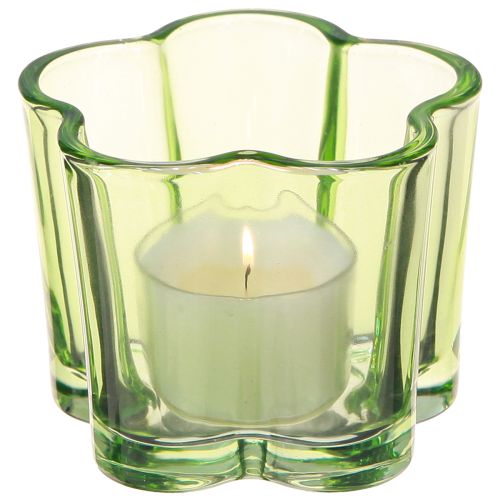 Artikel Deko Glas Teelichthalter Blütenform Grün Ø7,5cm H6cm Set aus 6 Stück