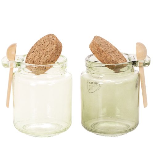 Deko Glas mit Korkdeckel und Löffel Grün Ø7cm H10cm 2St | Floristik21.de
