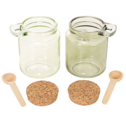 Deko Glas mit Korkdeckel und Löffel Grün Ø7cm H10cm 2St | Floristik21.de