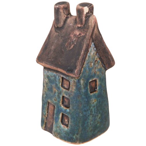 Artikel Deko Keramik Häuschen Blau Braun H6,5/7cm Set 6 Vintage