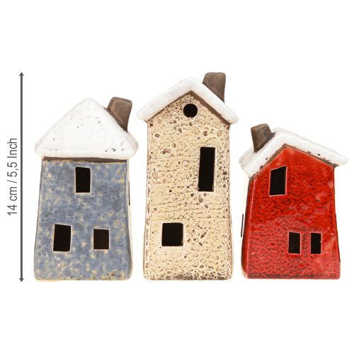 Artikel Deko Häuschen Keramik Creme Rot Grau 10/12/13,5cm 3 St - Skandinavische Winterdeko