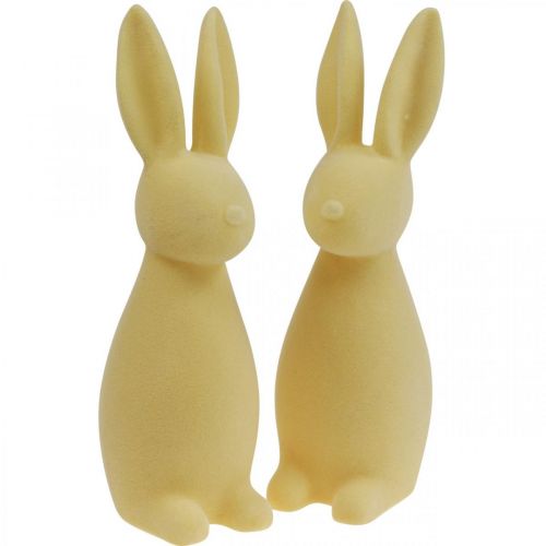 Floristik21 Deko Hase Deko-Osterhase Beflockt Hellgelb H29,5cm 2St