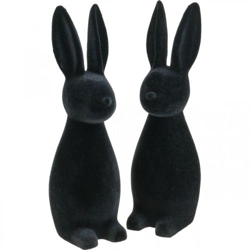 Floristik21 Deko Hase Schwarz Deko-Osterhase Beflockt H29,5cm 2St