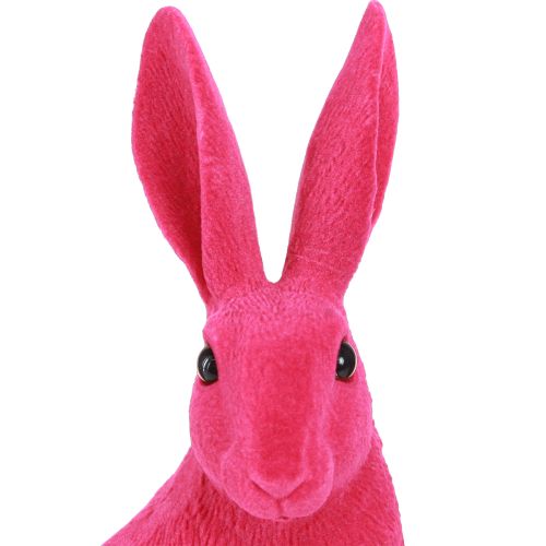 Floristik21 Deko Hase sitzend Osterhase Pink beflockt 12×9×25cm Osterdeko Figur