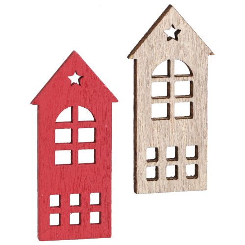 Floristik21 Deko Holzhäuser Nordic Charm in Natur und Rot - Weihnachtliche Streudeko 2×4,5cm 72 Stück