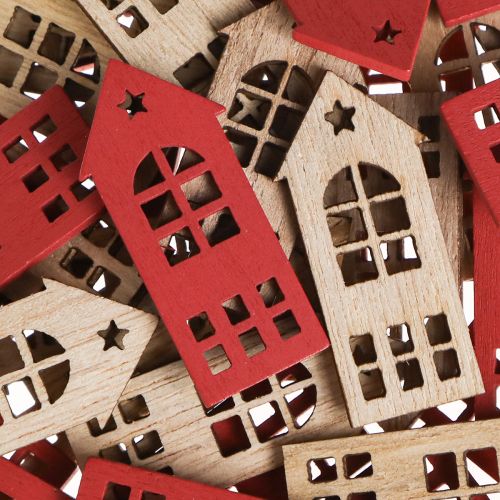 Artikel Deko Holzhäuser Nordic Charm in Natur und Rot - Weihnachtliche Streudeko 2×4,5cm 72 Stück