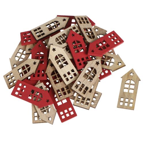 Artikel Deko Holzhäuser Nordic Charm in Natur und Rot - Weihnachtliche Streudeko 2×4,5cm 72 Stück