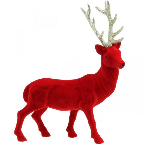 Floristik21 Deko Hirsch Dekofigur Deko-Rentier Beflockt Rot H40cm