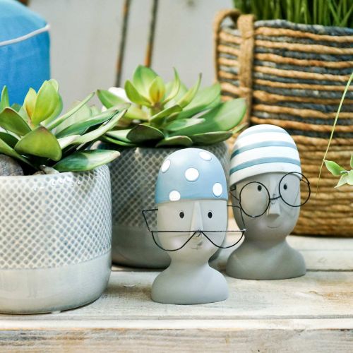 Floristik21 Deko-Kopf Schwimmer mit Brille und Badehaube Blau Weiß H15cm/16cm 2St