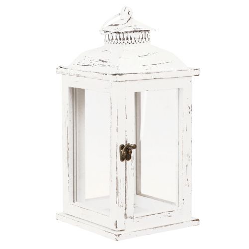 Floristik21 Deko Laterne Shabby Chic Holz Weiß 17,5x17,5cm H37cm