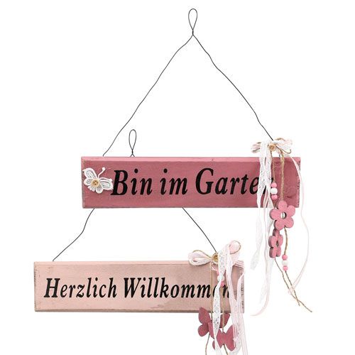 Floristik21 Holzschild „Bin im Garten" Altrosa 30cm 2St