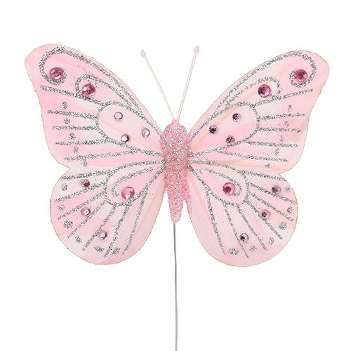 Floristik21 Deko Schmetterling Rosa mit Glimmer 10,5cm 3St