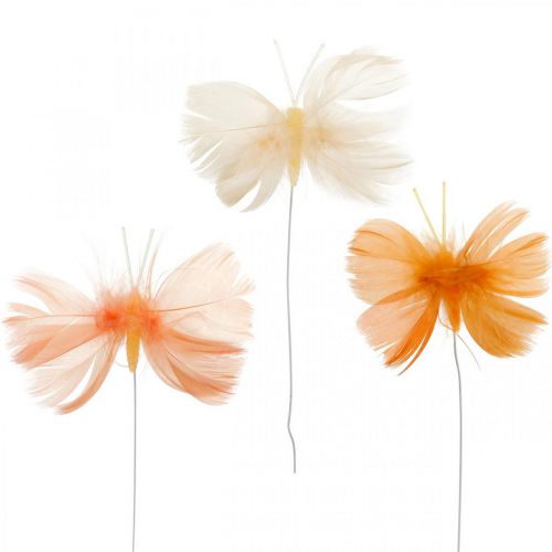 Floristik21 Schmetterlinge in Orangetönen, Frühlingsdeko Feder-Schmetterlinge am Draht 6St