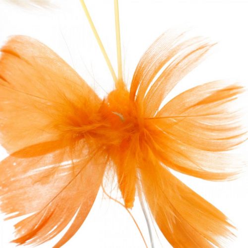 Artikel Schmetterlinge in Orangetönen, Frühlingsdeko Feder-Schmetterlinge am Draht 6St